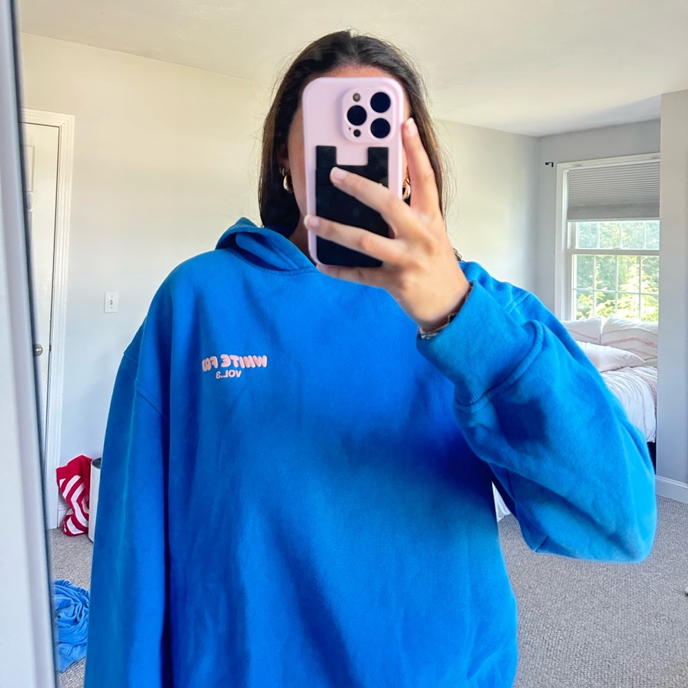 White Fox Boutique Blue Hoodie with White Text